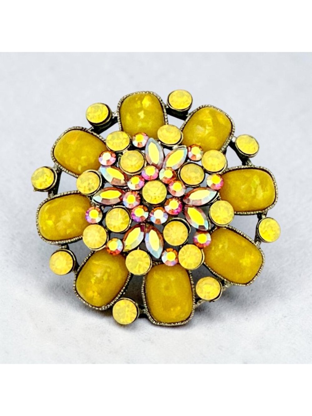 Vintage Confetti Butterscotch Lucite w/AB Rhinestones Signed CARA